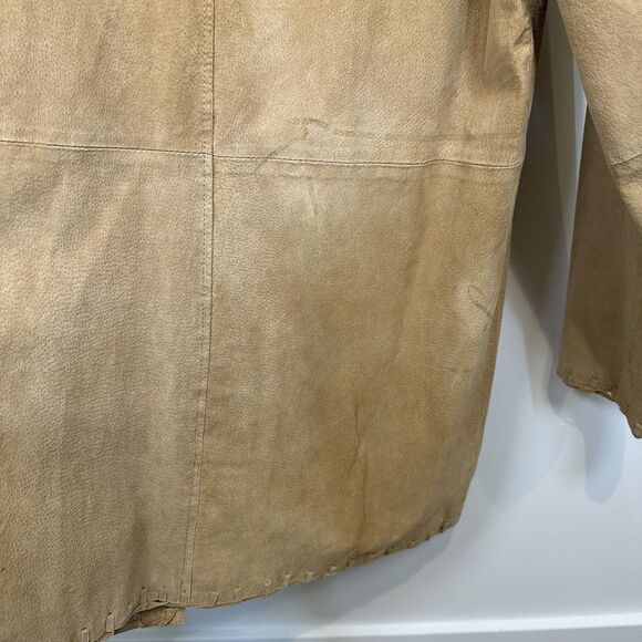 Denim & Co Leather Jacket Women's Small Tan Suede Hippie Festival Western Fringe - Picture 6 of 14